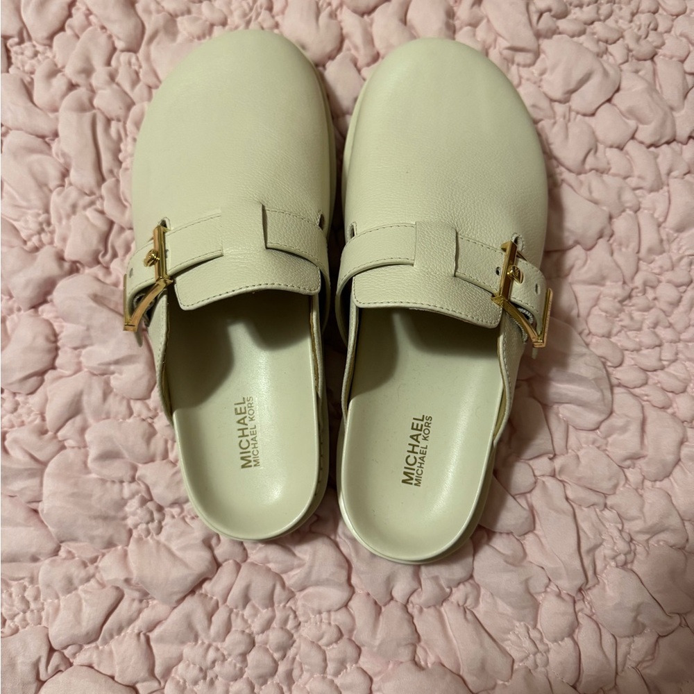 Michael Kors Stone Mules with Gold Buckle